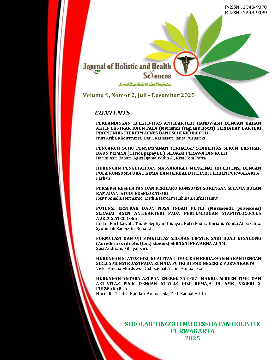 					View Vol. 9 No. 2 (2025): Journal of Holistic and Health Sciences (Jurnal Ilmu Holistik dan Kesehatan)
				