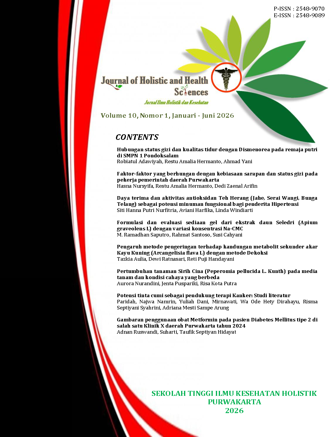 					View Vol. 10 No. 1 (2026): Journal of Holistic and Health Sciences (Jurnal Ilmu Holistik dan Kesehatan)
				